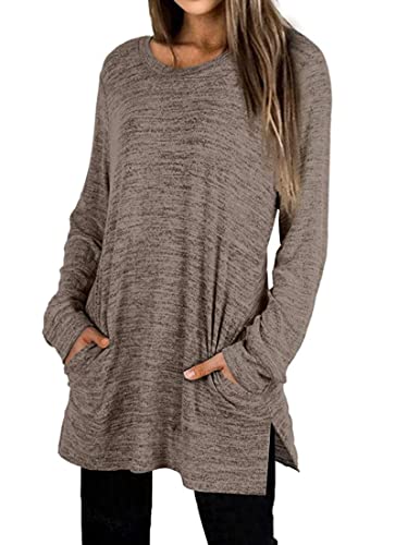 Kiench Damen Pullover Langarmshirts Lang Einfarbig Pulli mit Tasche Braun EU 52/54 Etikett XXL von Kiench