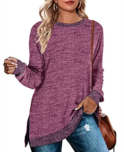 Kiench Damen Pullover Winter Pulli Lang Einfarbig Langarm-Shirts Violett EU 44/46 Etikett L von Kiench