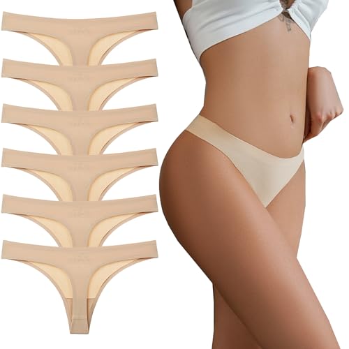 Kiench Damen Strings Tangas Nahtlose Unterwäsche Seamless Slips 6er-Pack Beige EU M Größe 40/42 von Kiench