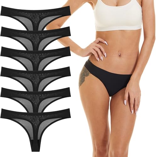 Kiench Damen Strings Tangas Nahtlose Unterwäsche Seamless Slips 6er-Pack Schwarz EU S Größe 38/40 von Kiench