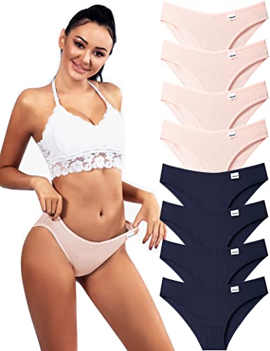 Kiench Damen Unterhosen Baumwolle Bikini Hipster Slips 8er-Pack Dunkelblau & Rosa EU Größe 36-38 / S von Kiench