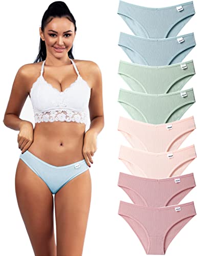 Kiench Damen Unterhosen Baumwolle Bikini Hipster Slips 8er-Pack Pastellton (Blau & Grün & Rosa & Lila) EU Größe 36-38 / S von Kiench