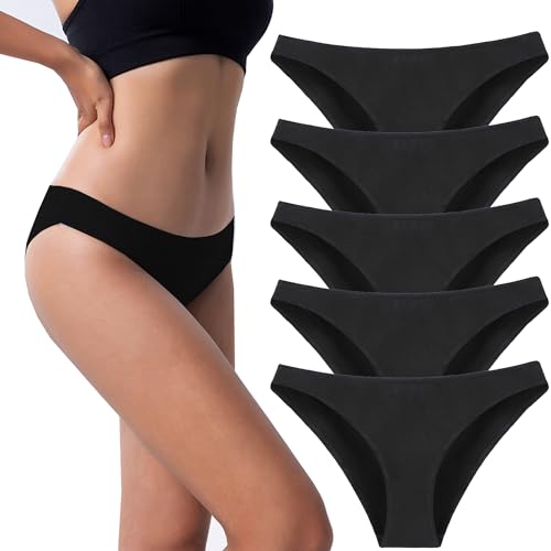 Kiench Damen Unterhosen Baumwolle Slips Bikini Unterwäsche 5er-Pack Schwarz EU Größe 36/38 XS von Kiench