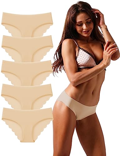Kiench Damen Unterhosen Nahtlose Slips Hipster Unterwäsche 5er-Pack 5 Hautfarben EU M/Größe 42 Etikett L von Kiench