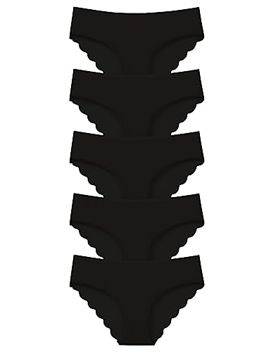 Kiench Damen Unterhosen Nahtlose Slips Hipster Unterwäsche 5er-Pack 5 Schwarz EU XL/Größe 46-48 Etikett XXL von Kiench