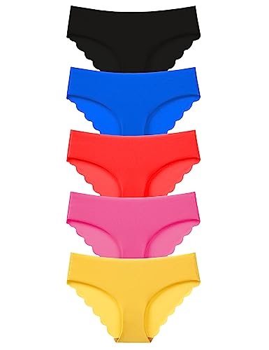 Kiench Damen Unterhosen Nahtlose Slips Hipster Unterwäsche 5er-Pack Blau & Rot & Gelb & Pink & Schwarz EU M/Größe 42 Etikett L von Kiench