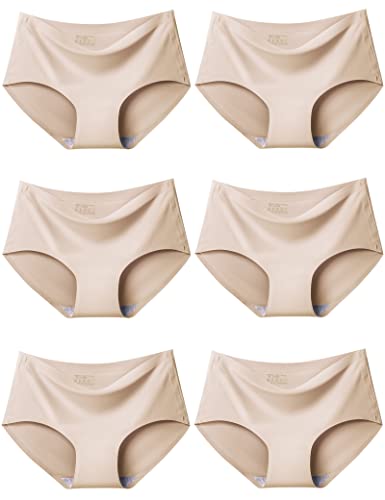 Kiench Damen Unterhosen Nahtlose Unterwäsche Mädchen Hipster Slips 6er-Pack Beige EU Größe 146-152/10-12 Jahre von Kiench