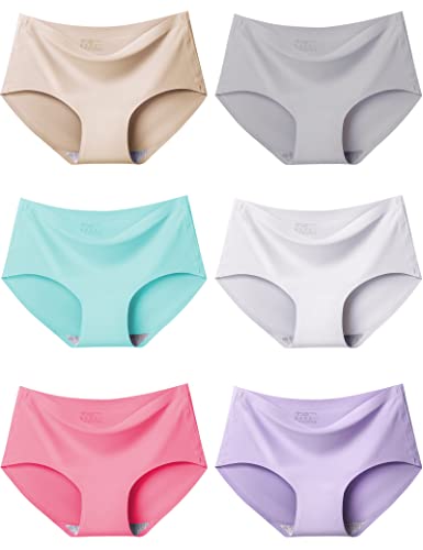 Kiench Damen Unterhosen Nahtlose Unterwäsche Mädchen Hipster Slips 6er-Pack Pastelfarben (Pink & Grün & Lila & Grau & Beige & Weiß) EU Größe 158-164/12-14 Jahre von Kiench