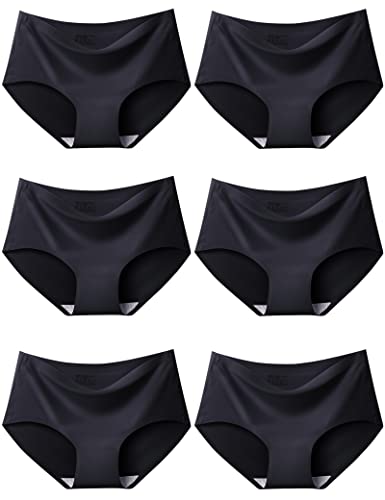 Kiench Damen Unterhosen Nahtlose Unterwäsche Mädchen Hipster Slips 6er-Pack Schwarz EU L/Größe 44-46 von Kiench