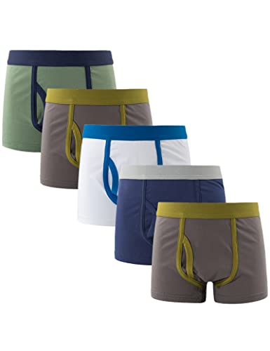 Kiench Jungen Boxershorts Basic Unterhosen Baumwolle mit Eingriff 5er-Pack Militär (Armeegrün & Erdnussbraun & Weiß & Marineblau) EU Größe 122-128/6-7 Jahre Etikett S von Kiench