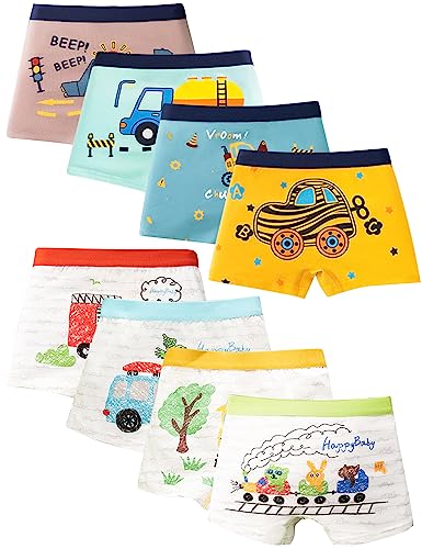 Kiench Jungen Boxershorts Baumwolle Unterwäsche 8er-Pack Autos & Bagger EU Größe 128-134/7-8 Jahre Etikett XL von Kiench