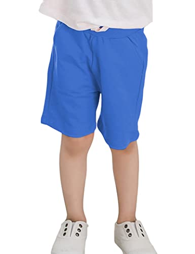 Kiench Jungen Shorts Kinder Sommer Kurze Hosen Baumwolle Pull-On Sweatshorts mit Taschen Blau EU Größe 122-128/6-7 Jahre Etikett 130 von Kiench