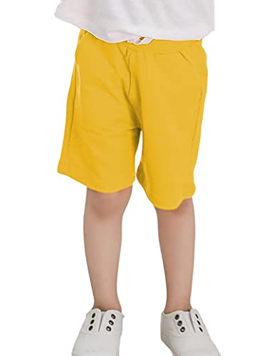 Kiench Jungen Shorts Kinder Sommer Kurze Hosen Baumwolle Pull-On Sweatshorts mit Taschen Gelb EU Größe 134-140/8-9 Jahre Etikett 140 von Kiench