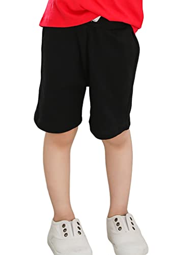 Kiench Jungen Shorts Kinder Sommer Kurze Hosen Baumwolle Pull-On Sweatshorts mit Taschen Schwarz EU Größe 134-140/8-9 Jahre Etikett 140 von Kiench