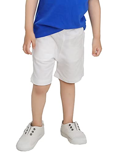 Kiench Jungen Shorts Kinder Sommer Kurze Hosen Baumwolle Pull-On Sweatshorts mit Taschen Weiß EU Größe 104-110/4-5 Jahre Etikett 110 von Kiench