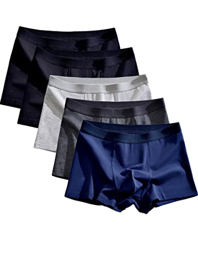 Kiench Jungen Unterhosen Baumwolle Boxershorts für Teenager 5er-Pack Alltag (Marineblau & Melierte Grau & Dunkelgrau & 2 Schwarz) EU Größe 176/16-18 Jahre Etikett XL von Kiench