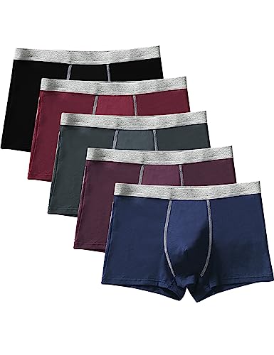 Kiench Jungen Unterhosen Baumwolle Boxershorts für Teenager 5er-Pack Grau Ränder (Burgund Rot & Lila & Marineblau & Schiefergrau & Schwarz) EU Größe 152-158/10-12 Jahre Etikett L von Kiench