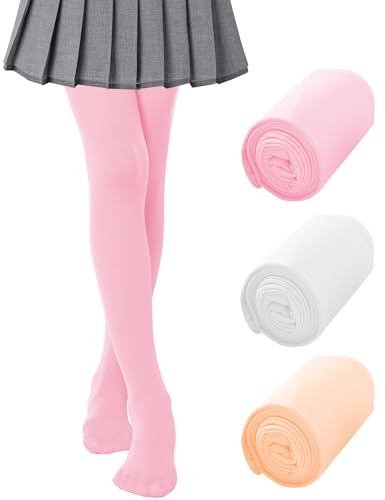 Kiench Kinder Mädchen Strumpfhose Microfaser 80 DEN 3er-Pack Ballet Rosa & Pink & Weiß EU XXL/Größe 146-152-158/11-13 Jahre von Kiench