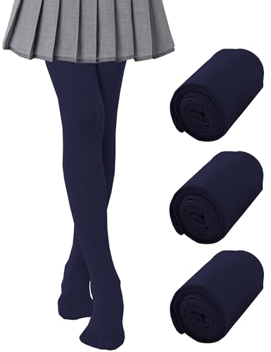 Kiench Kinder Mädchen Strumpfhose Microfaser 80 DEN 3er-Pack Marinenblau EU XXL/Größe 146-152-158/11-13 Jahre von Kiench