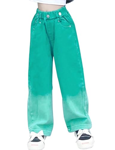 Kiench Mädchen Baggy Jeans Hose Weites Bein Pull-On Pants mit Taschen Türkis EU Größe 134-140/9-10 Jahre Etikett 150 von Kiench