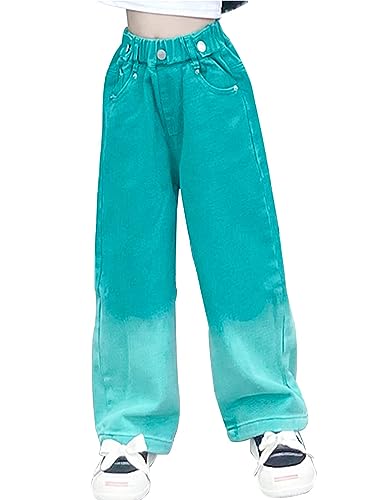 Kiench Mädchen Baggy Jeans Hose Weites Bein Pull-On Pants mit Taschen Türkis EU Größe 146/10-11 Jahre Etikett 160 von Kiench