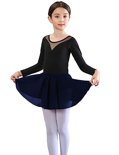 Kiench Mädchen Ballettrock Elastischer Bund Chiffon Ballet Tanz Rock für Teenager 3-16 Jahre Marineblau EU Größe 128-134-140/6-9 Jahre Etikett M von Kiench