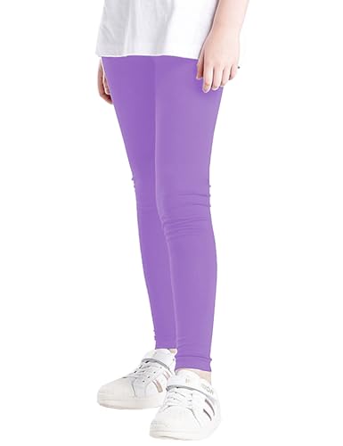 Kiench Mädchen Basic Leggings Baumwolle Lang Hosen Uni Farbe Lila EU Größe 128/6-7 Jahre Etikett 140 von Kiench