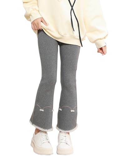 Kiench Mädchen Bootcut Leggings Baumwolle Gefüttert Winter Warm Flare Hosen Grau EU Größe 140/8-9 Jahre Etikett 150 von Kiench