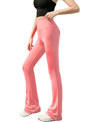 Kiench Damen Bootcut Sport Leggings Lang Flared Yoga Tanzen Hosen Rosa EU S/Damen Größe 36-38 / Mädchen Größe 170/15-18 Jahre Etikett L von Kiench