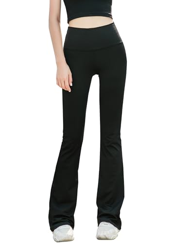 Kiench Damen Bootcut Sport Leggings Lang Flared Yoga Tanzen Hosen Schwarz EU XS/Damen Größe 34 / Mädchen Größe 164/13-14 Jahre Etikett M von Kiench