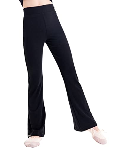 Kiench Mädchen Bootcut Sport Leggings Lang Flare Yoga Tanzen Hosen Schwarz EU Größe 116-122/5-6 Jahre Etikett 120 von Kiench