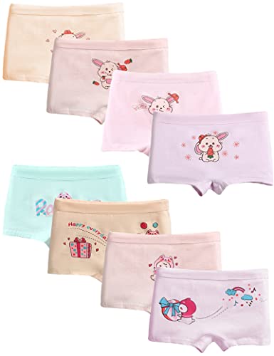 Kiench Mädchen Boxershorts Baumwolle Unterhosen Pantys 8er-Pack Niedliches Kaninchen EU Größe 122-128/5-7 Jahre Etikett L von Kiench