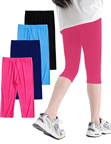 Kiench Mädchen Capri Leggings 3/4 Hosen 4er-Pack Rosenrot & Marineblau & Dunkeltürkis & Schwarz EU Größe 104-110/3-4 Jahre Etikett 120 von Kiench