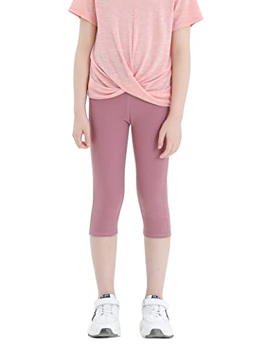Kiench Mädchen Capri Leggings Sport Kurz 3/4 Yoga Hosen mit Taschen Lila EU Größe 134-140/7-8 Jahre Etikett 140 von Kiench