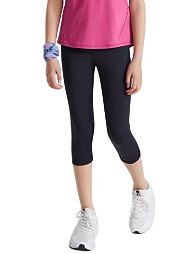 Kiench Mädchen Capri Leggings Sport Kurz 3/4 Yoga Hosen mit Taschen Schwarz EU Größe 146/8-9 Jahre Etikett 150 von Kiench