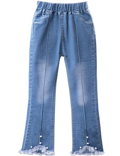 Kiench Mädchen Flared Jeans Skinny Fit Pull On Jeanshose Perlen EU Größe 140-146/8-9 Jahre Etikett 150 von Kiench