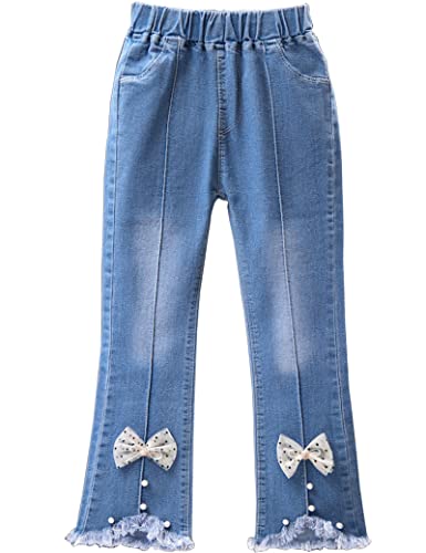 Kiench Mädchen Flared Jeans Skinny Fit Pull On Jeanshose Schleifchen EU Größe 140-146/8-9 Jahre Etikett 150 von Kiench