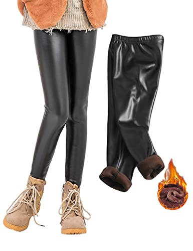 Kiench Mädchen Kunstleder Leggings Gefüttert Warm Thermo Hosen Schwarz EU Größe 122-128/6-7 Jahre Etikett 130 von Kiench