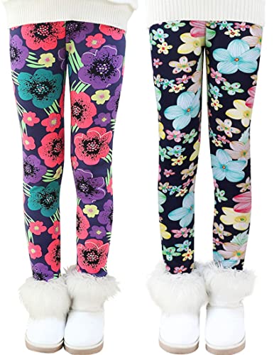 Kiench Mädchen Gefüttert Leggings Winter Warm Thermohosen Weihnachten 2er-Pack Blumengarten EU Größe 140-146/9-10 Jahre Etikett 150 von Kiench