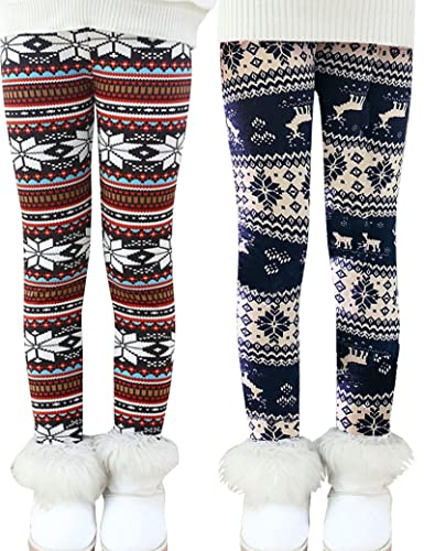 Kiench Mädchen Gefüttert Leggings Winter Warm Thermohosen Weihnachten 2er-Pack Schneeflocken EU Größe 128/7 Jahre Etikett 130 von Kiench