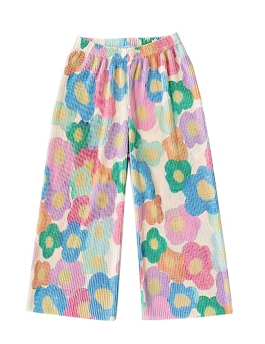 Kiench Mädchen Hose Weites Bein Plissee Sommerhose Kinder Culotte Entzückend Blumen EU Größe 110-116/5-6 Jahre Etikett 130 von Kiench