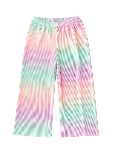 Kiench Mädchen Hose Weites Bein Plissee Sommerhose Kinder Culotte Regenbogen Batik EU Größe 128-134/7-8 Jahre Etikett 150 von Kiench