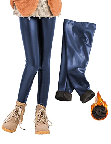 Kiench Mädchen Kunstleder Leggings Gefüttert Warm Thermo Hosen Blau EU Größe 134/7-8 Jahre Etikett 140 von Kiench
