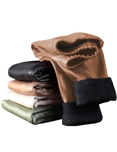 Kiench Mädchen Kunstleder Leggings Gefüttert Warm Thermo Hosen Braun EU Größe 140-146/8-9 Jahre Etikett 150 von Kiench