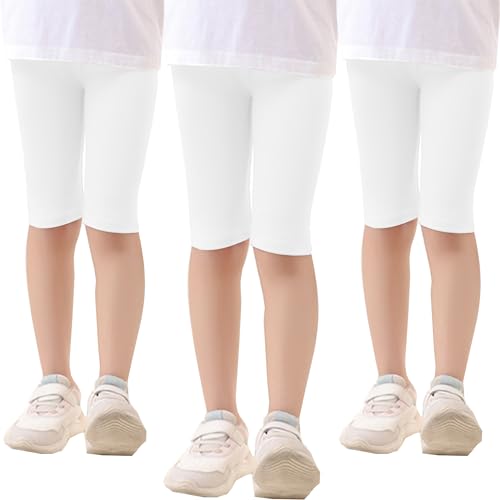 Kiench Mädchen Kurze Leggings Baumwolle Shorts Sommer Radlerhose 3er-Pack 3 Weiß EU Größe 134-140/9-10 Jahre Etikett 140 von Kiench