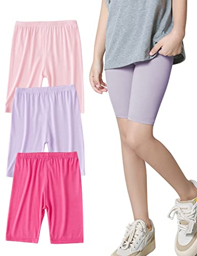 Kiench Mädchen Kurze Leggings Sommer Dünne Radler-Hosen 3er-Pack Rosa & Rosenrot & Lila EU Größe 134/8-9 Jahre Etikett 140 von Kiench