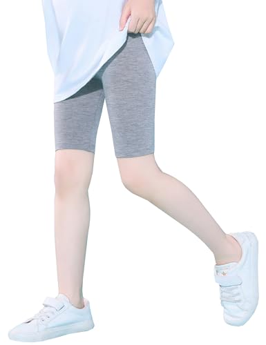 Kiench Mädchen Kurze Leggings Sommer Radlerhose Basic Uni Farbe Grau EU Größe 152-158/11-11 Jahre Etikett 160 von Kiench