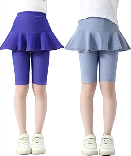 Kiench Mädchen Kurze Leggings mit Rock Baumwolle Capri-Hosen 2er-Pack Denim Hellblau & Violettblau EU Größe 110-116/5-6 Jahre Etikett 120 von Kiench