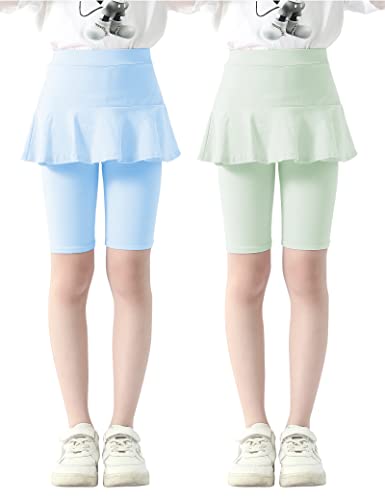 Kiench Mädchen Kurze Leggings mit Rock Baumwolle Capri-Hosen 2er-Pack Hellblau & Grün EU Größe 110-116/5-6 Jahre Etikett 120 von Kiench
