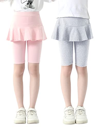 Kiench Mädchen Kurze Leggings mit Rock Baumwolle Capri-Hosen 2er-Pack Rosa & Grau Meliert EU Größe 122-128/6-7 Jahre Etikett 130 von Kiench